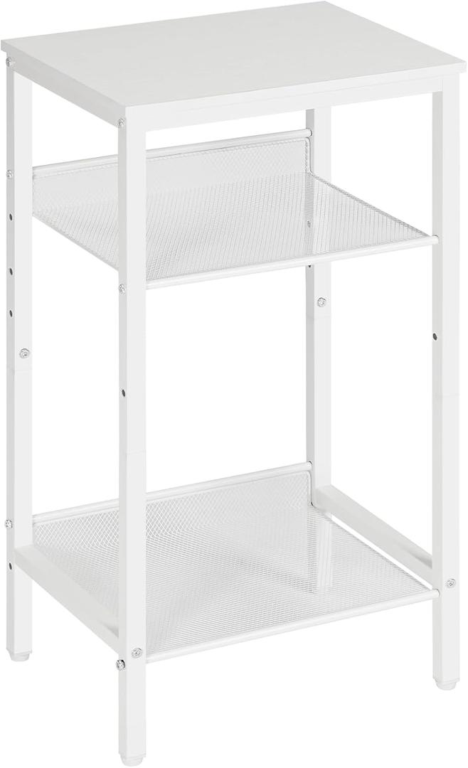 HOOBRO Tall Side Table, 3-Tier Telephone End Table with Adjustable Mesh Shelves, Small Entryway Table with Storage, Small Nightstand for Living Room, Bedroom, Hallway, Office, White WW01DH01G1