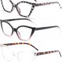 DXYXYO Cat Eye Reading Glasses for Women 3 Pack Anti Blue Light Computer Readers Stylish Retro with Spring Hinge