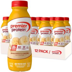 Premier Protein Shake, Bananas & Cream, 30g Protein, No Added Sugar, 24 Vitamins & Minerals to Support Immune Health, 11.5 fl oz, 12 Pack (EXP 07/22/26)