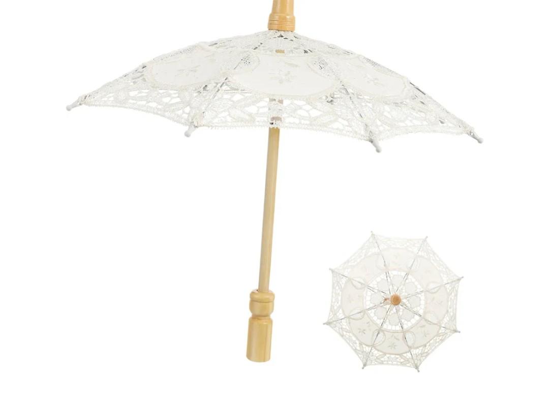 Stobok Bride Lace Parasol Umbrella 11.02In Vintage Embroidery Wedding Decorative Umbrella for Photography Prop Tea Party and Bridal Costume Accessory