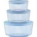 (3-Pack, Medium) Tinted Glass Round Food Storage Container Set, Snug Fit Non-Toxic Plastic BPA-Free Lids, Freezer Dishwasher Microwave Safe, 2 Cup, 4 Cup & 7 Cup