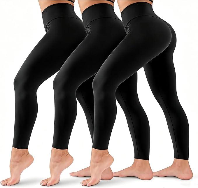 3 Pack Leggings for Women-High Wasited Tummy Control Yoga Pants Clothing for Workout Athletic Lounge,  Size Small-Medium