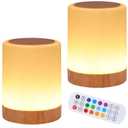 OORUN Touch Bedside Table Lamp,13 RGB Colors & 5 Brightness, USB Rechargeable Desk Lamp, Remote Control Dimmable Light with RGB Color Changing,Portable Lamp for Baby (2 Pack Brown)