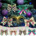 Tigeen 24 Pcs Mardi Gras Bow Decorations Mini Mardi Gras Wreath Bows New Orleans Bow for Front Door Tree Ornament Glitter Green Purple Gold Small Wired Bows for Carnival Party Fat Tuesday