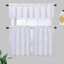 GlowSol Kitchen Curtain Set 3 Pieces Window Dressing Waffle Textured Fabric Rod Pocket Drapes Privacy Protect for Bedroom Bathroom Nursery, 2 x 30 x 24 inch+60 x 15, White, Set of 3