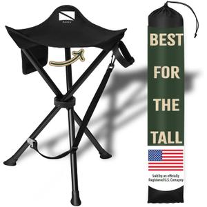 Foldable Tripod Stool - Ultra Portable Seat for Tall People, 20 High - Hunting Chair & Hidden Zippered Pocket - 2 lb Camping Stool, 3 Legged Strong Steel Stool Holds up to 200 lb (Black)