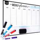 17x12-Inch Magnetic Weekly Planner for Fridge - cinch! Weekly Calendar and Meal Planner - Stain Resistant Dry Erase Whiteboard with 4 Fine Tip Markers and Eraser for Easy Scheduling