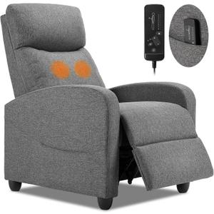 Sweetcrispy Massage Recliner Chair for Adults, Adjustable Home Theater Seating with Lumbar Support for Living Room, Modern Fabric Reclining, Grey (34.3"D x 26.7"W x 38.6"H (With Massage))