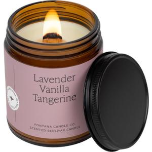 Fontana Candle Co Wood Wick Beeswax Jar Candle, Lavender Vanilla Tangerine Made Safe with Coconut Oil & Pure Essential Oils 35+ Hrs Clean Burn, Long Lasting and Non-Toxic Candles for Home & Room