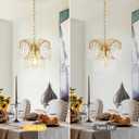 Gold Crystal Pendant Lights, 12 Inch Modern Chandelier Light Fixture, E26 Pendant Lighting Fixtures for Kitchen Island, Vintage Hanging Light for Dining Room Living Room Bedroom