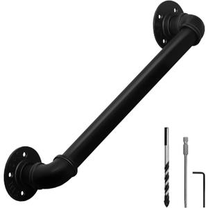 HouseAid 2FT Industrial Pipe Wall Handrail, Farmhouse Stairway Railing with 1-1/4 Inch Diameter Pipe, Vintage Style Stairs Handrail, Wall Mounted, Matte Black (2 ft)