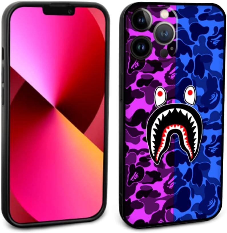Shark Teeth Case for iPhone 13 Pro Silicone for Women and Men, Cute Soft Clear Camo Shark Face Full Body Protection Shockproof Cover, Compatible with iPhone 13 Pro 6.1-Inch Purple Blue Camouflage