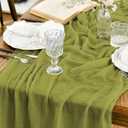 Artoid Mode Boho Cheesecloth Gauze Grass Green Wedding Table Runner, 160 Inch Seasonal Spring Fabric Kitchen Dining Holiday Table Decor for Home Party Indoor