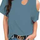 CNFUFEN Womens Leopard Print Cute Tshirts Fashion Knotted Blouse Off-Shoulder Short Sleeve Top (2XL,1-blue)