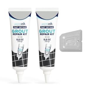 PentaUSA Premixed Tile Grout Repair Kit 2 Pack - Gray Acrylic Sanded Grout Filler for Bathroom, Shower, Kitchen Tile Water-Resistant Tubes with Applicator, Fast Drying, Total (2 x 250g / 17.6oz)