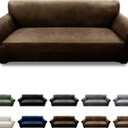 Couch Cover Leather Look 3 Seater Couch Sofa Cover 1-Piece Sofa Slipcover Stretch Furniture Protector with Elastic Bottom & Pockets(Sofa, Dark Brown)