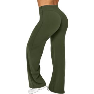 Women Straight Leggings Bottoms High Waist Gym Workout Leggings Stretch Casual Wide Leg Yoga Pants (X-Small, Green)