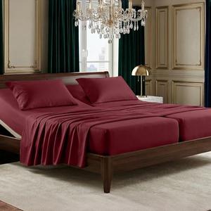 Elegant Comfort Luxurious 1500 Premium Hotel Quality Microfiber Three Line Embroidered Softest 4-Piece Bed Sheet Set, Wrinkle and Fade Resistant, Split King, Burgundy