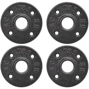 NearMoon Industrial Pipe Floor Flange, Heavy Duty Malleable Iron Pipe Fittings, Black Wall Mounted Vintage DIY Threaded Flange(4 Pack, DN20-3/4 Inch)