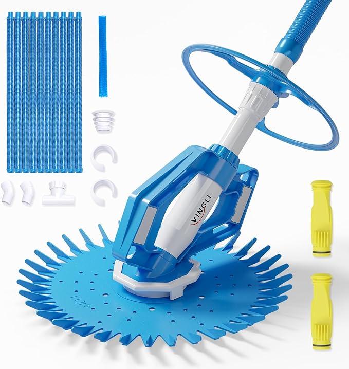 VINGLI Pool Vacuum Above Ground Indoor Outdoor Automatic Swimming Pool Cleaner Sweep Sweeper with 33FT Hoses (Light Blue) VINGLI Pool Vacuum Above Ground Indoor Outdoor Automatic Swimming Pool Cleaner Sweep Sweeper with 33FT Hoses (Light Blue)