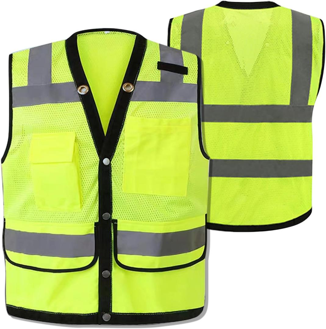 Safety Vest Breathable Mesh Reflective Vest with Pockets (Yellow, XL)