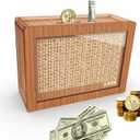 Piggy Bank for Adults Kids, Wooden Coin Bank for Boys and Girls, Cash Vault Money Saving Box with Counter $5000 Savings Challenge Money Box with Money Target and Numbers (Brown $5000)