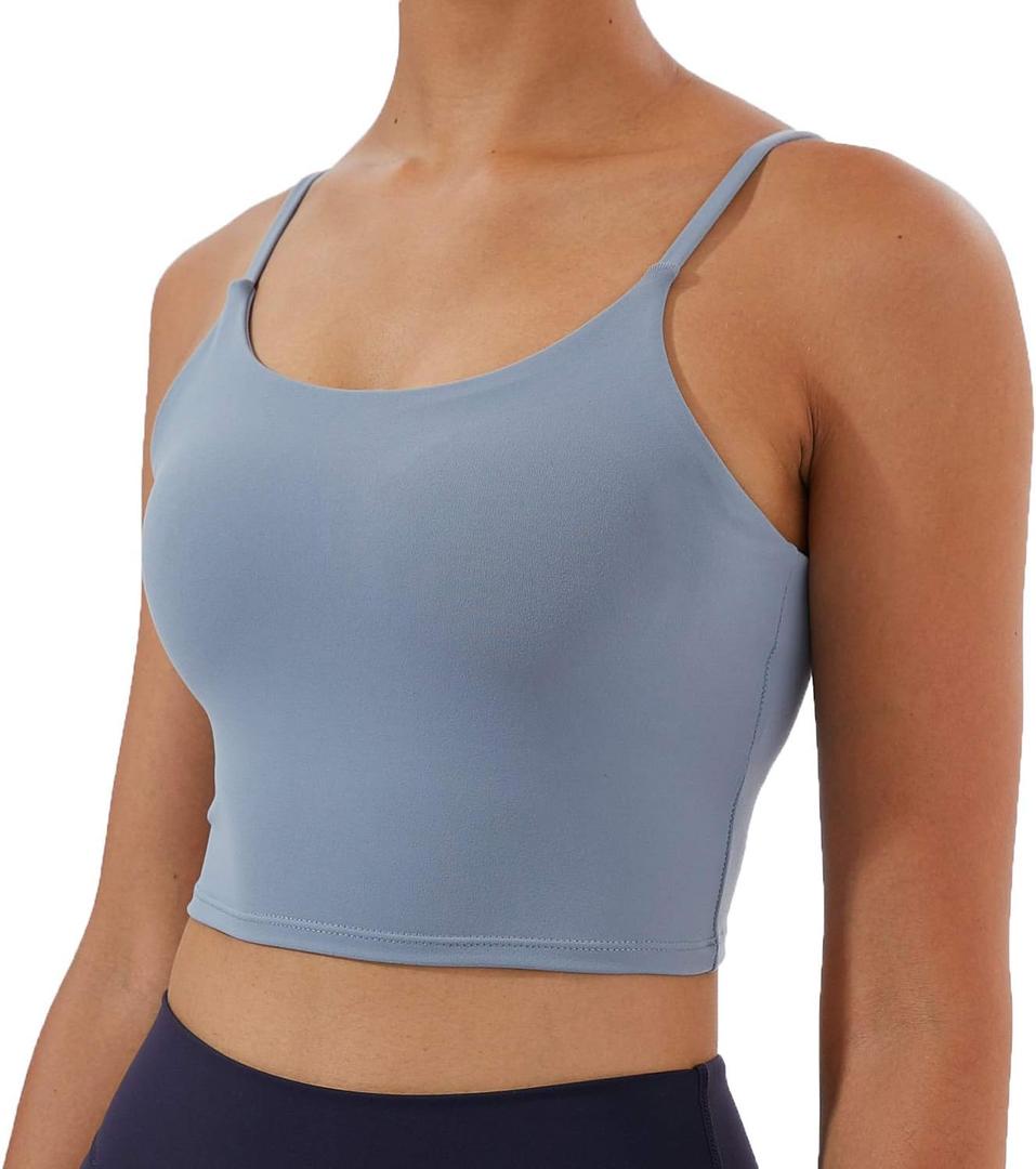 Women's Strappy Stretch Sports Bra Longline Yoga Tank Top Fitness Bra Workout Camisole Crop Tops for Teen Girl (XXL)