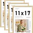 11x17 Picture Frame Set of 4, Natural Solid Wood Picture Frames, Display 11x17 Photos without Mat, Horizontal or Vertical Wall Mounting Poster Frame, Oak Wood Grain