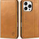 SHIELDON Wallet Case for iPhone 16 Pro 6.3" 2024, Genuine Leather Foldable Magnetic Closure Kickstand RFID Blocking Card Slots Shock-Absorbent Cover Compatible with iPhone 16 Pro 5G - Oily Brown