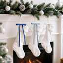 Chuangdi 30 Pcs Blue Velvet Ribbon Bows Christmas Tree Ornaments 5x9 Inch Vintage Blue White Double-Sided Premade Velvet Gift Wrapping Bows for Tree Garland Wreath Xmas Decorations, 3/8'' Wide