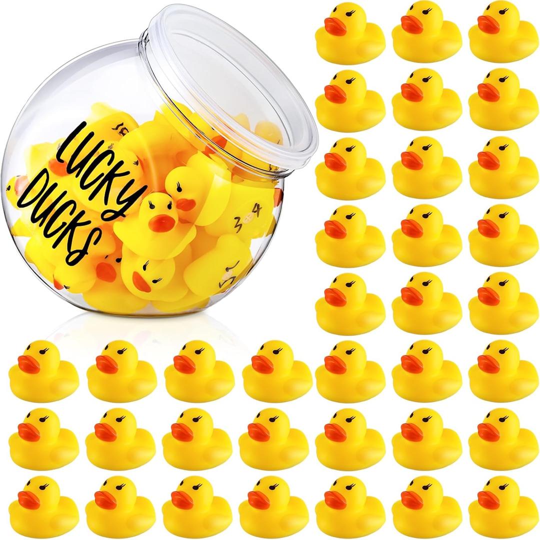 Lucky Ducks for Classroom Jar Classroom Management 36 Pcs Mini Rubber Ducks Bulk with a Pen and a Plastic Jar, Season Management Too(Style 1,Yellow)