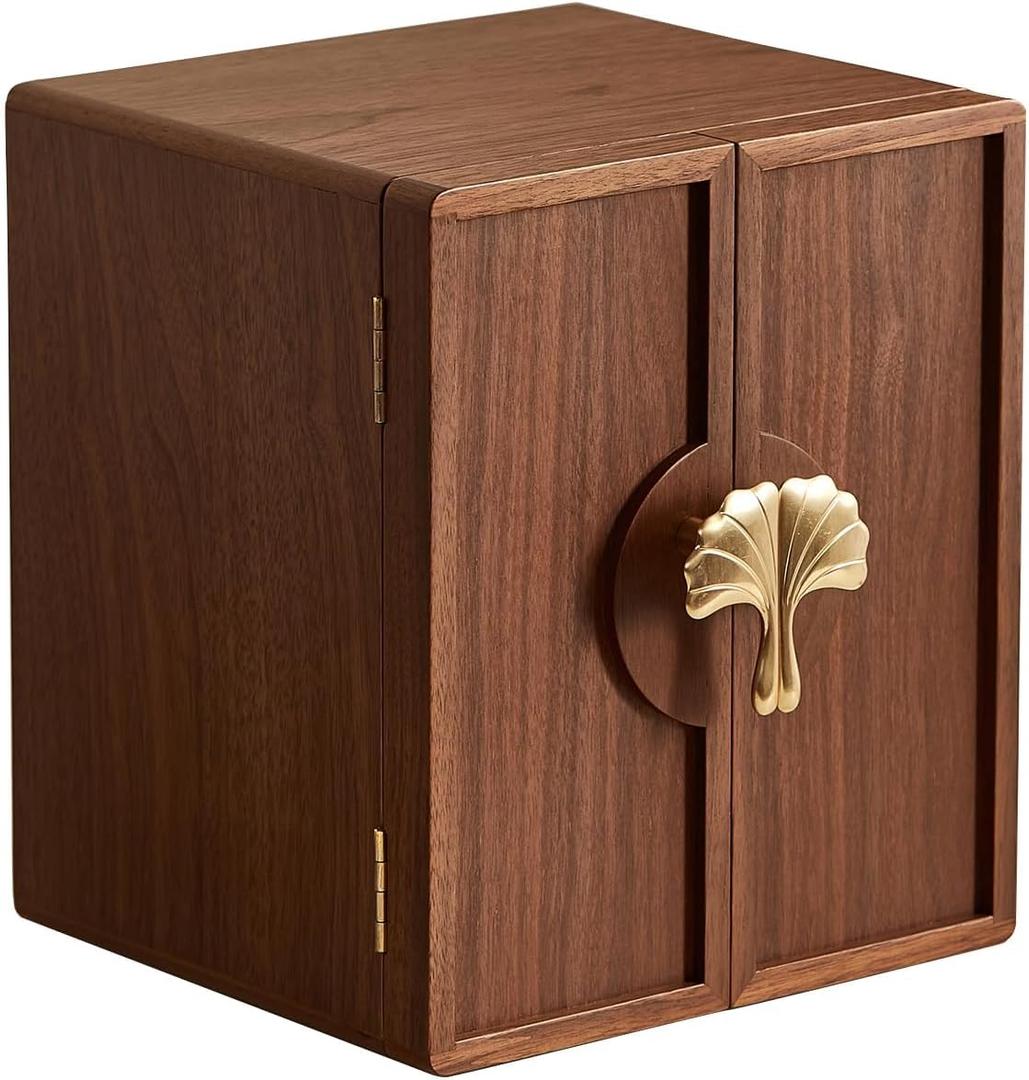 CHOSIN Black Walnut Wooden Jewelry Box 5 Layer Large Wood Jewelry Organizer Brass Handle for Necklaces Rings Earrings Watches Storage Monther Mothers Day Gifts for Mom (7.9x8.7x10.0inches)
