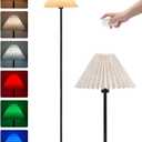UMEXUS Cordless Floor Lamp for Bedroom, Rechargeable Battery Operated with Remote & Timer, Dimmable RGB, Pleated Standing Light Small Corner Pole Lamps for Living Room Bedside Outdoor Patio Home Decor