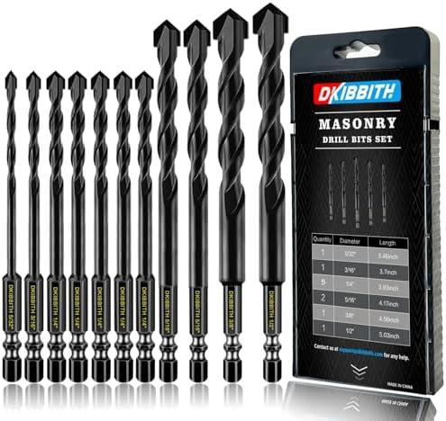 11-pc Masonry Drill Bits Carbide Concrete Drill Bit Set for Stone Tile Brick Ceramic Glass Metal Sheet Plastic and Wood, Quick Change 1/4" Hex Shank, Size 5/32” 3/16" 1/4" 5/16" 3/8" 1/2" with Case