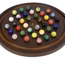 Large Solitaire Game Handmade Solid Wooden Marble Board Game Set with 36 Natural Marble Marbles Classic Thick Round Board Games for Adults Game Night (Walnut, Medium)