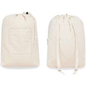PurpleEssences Laundry Bag Durable Clothes Drawstring Bag Machine Washable Travel Laundry Organizer for Dorm, College, Hamper - Set of 1, 15 x 28 Inch, Laundry Bag - Natural