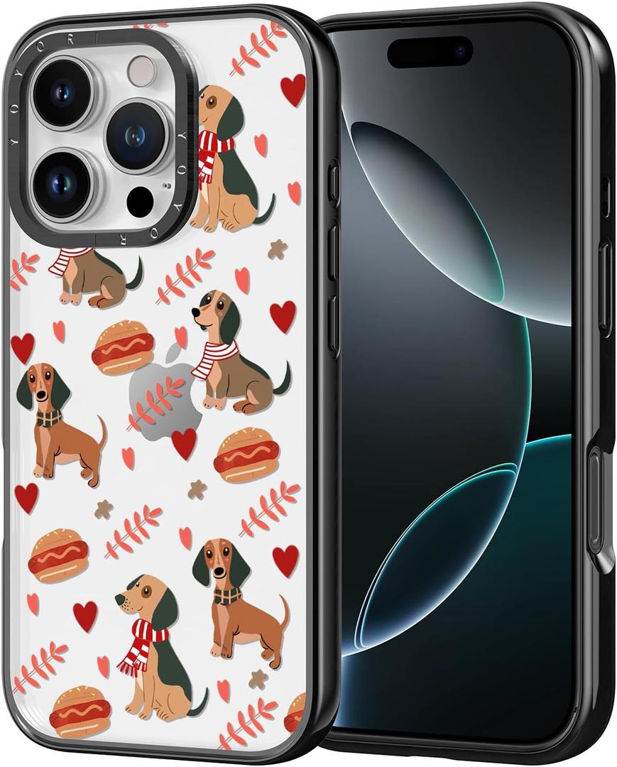 for iPhone 17 Case - [6.6 ft Military-Grade Drop Protection] [Anti-Peel Technology] Clear Black TPU Bumper Case with Cute Design (Dog and Hotdog)