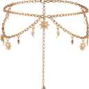 Amaxiu Double Layer Women's Metal Chain Belt, Adjustable Waist Link Belt Skinny Waistband Chain Decor for Dresses Jeans (Gold)