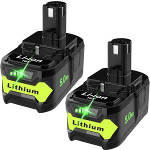 2-Pack 5000mAh Replacement for Ryobi 18V Battery P102, P103, P104, P105, P107, P108, P109, Compatible with Ryobi One+ 18V Cordless Power Tools and Charger (Gloss Black)