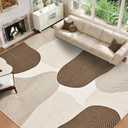 Yinhua Abstract Area Rug 8x10, Modern Washable Rugs Non Slip, Brown Living Room Rug, Soft Area Rugs Low Pile, Faux Wool Carpet for Bedroom, Dining Room, Brown