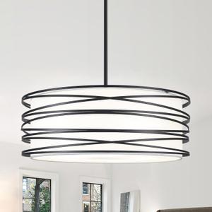 19.7'' 5-Light Black Drum Chandelier - Black and White Industrial Light Fixtures Modern Farmhouse Pendant Light for Kitchen Island Dining Room Hallway Kitchen Island Bedroom