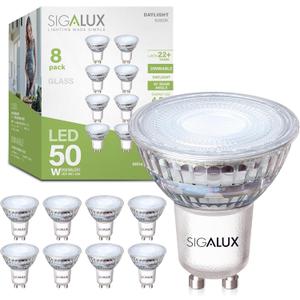 Sigalux GU10 LED Light Bulbs, Dimmable 5000K Daylight White Natural Light, 4.5W 450LM, MR16 LED Bulb Equivalent 50W Halogen Replacement, 35 Degree Spot for Track Light Bulb, Pack of 8