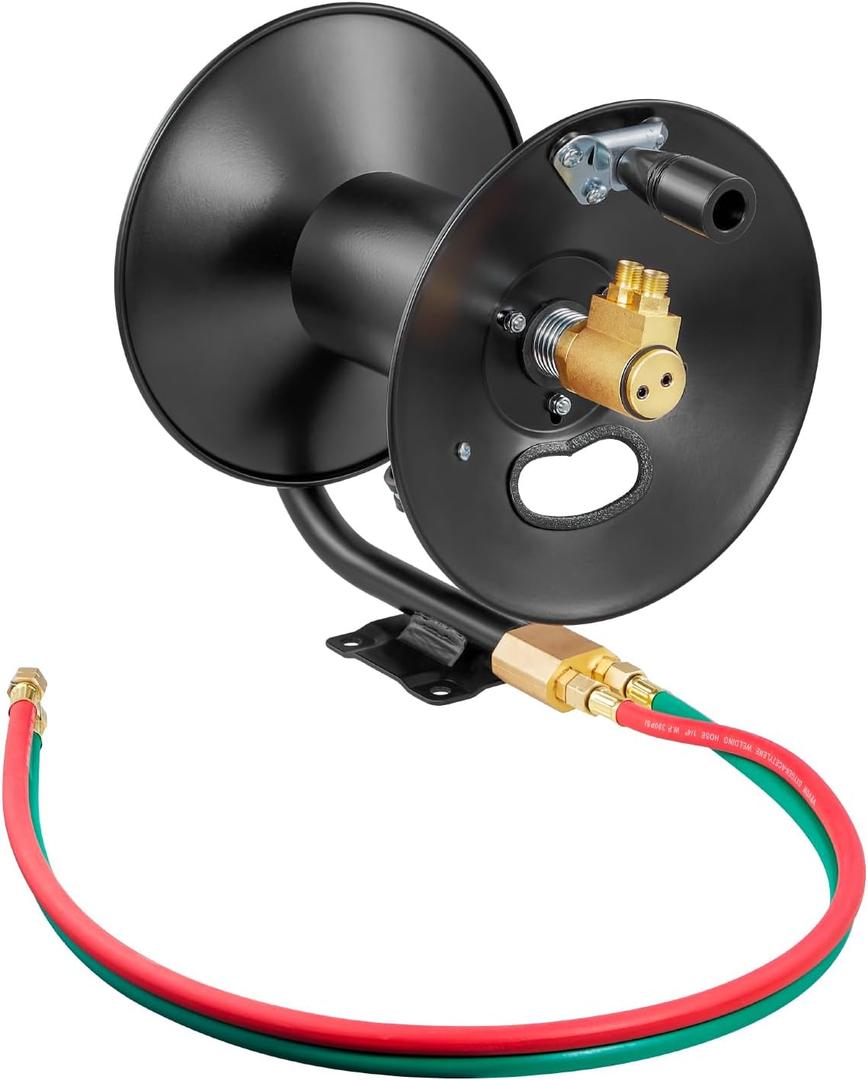 VEVOR Welding Hose Reel, Hand Crank Rewind Hose Reel with 3FT Lead-in Hose and 9/16"-18 B Fittings, Ceiling/Wall Mount Heavy Duty Steel Reel for Workshops Garages (Welding Hose Not Included)