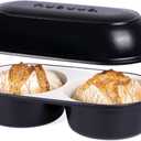 nuovva Dutch Oven for Sourdough Bread Baking  Enamelled Cast Iron Bread Loaf Pot  500F Oven Safe Non Stick Bread Pot  Double Round Loaf Space, 16.5cm Diameter, Black