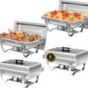 4 Pack Chafing Dish Buffet Set, 8QT Stainless Steel Rectangular Chafers and Buffet Warmer Sets for Catering, with Food & Water Pan, Lid, Foldable Frame, Fuel Holder for Event Party Holiday (Silver)