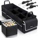 HIRALIY 4 in 1 Car Trunk Storage Organizer with Leakproof Cooler Bag, Made of 1680D Oxford and PP board, Multi-Compartment Foldable Trunk Storage Box for Car Truck SUV