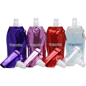 USA Merchant | Collapsible Reusable Water Bottle with Carabiner Clip Light Weight Leak Proof Foldable Drinking Water Bottle Non Toxic BPA Free - 16.9 oz 4 Pack (Pink, Purple, Red, Clear)