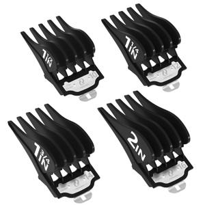 Clipper Guards Set with Metal Clip, Hair Clipper Attachment for Wahl Clippers, 4 Cutting Lengths 1.25 Inch, 1.5 Inch, 1.75 Inch, 2 Inch, Extra Long 10 12 14 16 Guard, Black