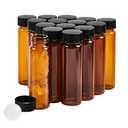 QOAEZK 15 PCS 40ML Amber Small Liquid Sample Glass Vials with Screw Caps,27.5x95mm Leak-Proof Vial, 24-400 Black Screw Cap with PE Liners for Lab, Essential Oil, Perfume, Reagents