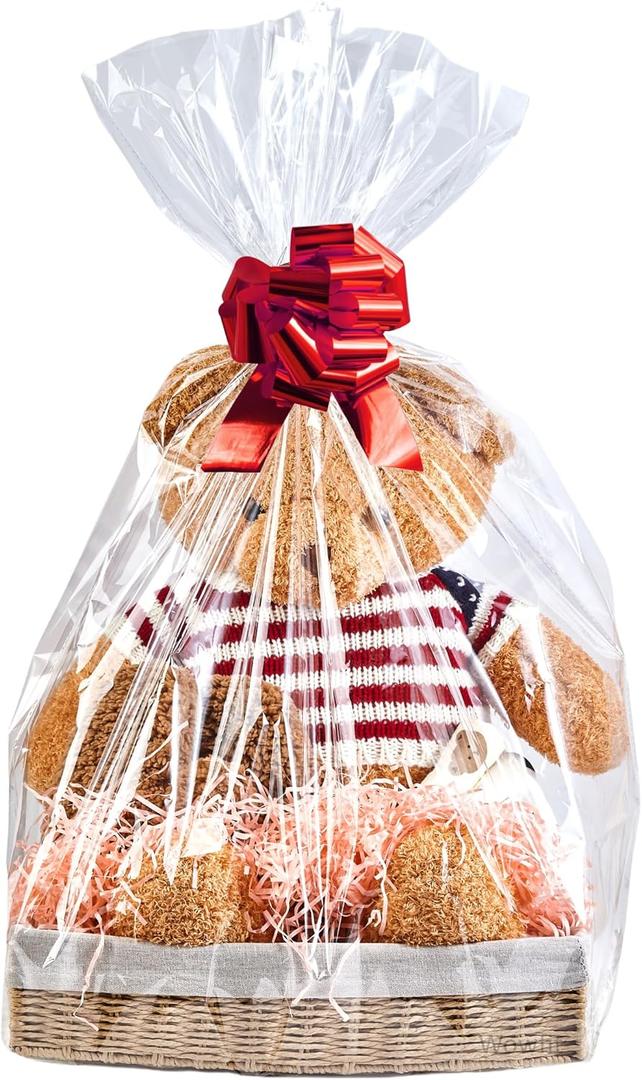 Wowfit Cello Clear Bags, 10 CT 30x40 inches - Durable & Easy-to-Use Cellophane Packaging Solution for Gift Baskets, Raffles, Birthday Events and More(Flat, No Gusset, Ribbon Not included)